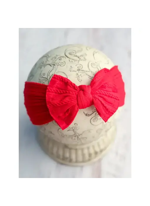 Cable Knit Bow Headband Red
