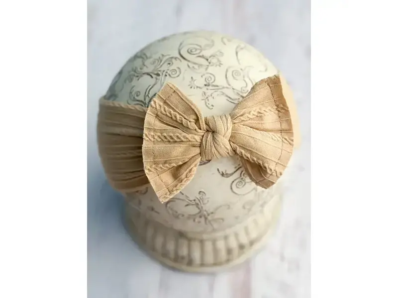 The Hair Bow Company Cable Knit Bow Headband Tan