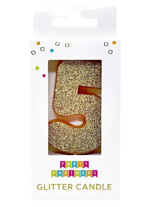 5 Glitter Number Candle Gold