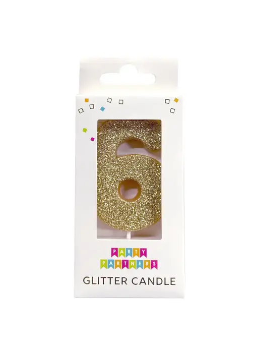 6 Glitter Number Candle Gold