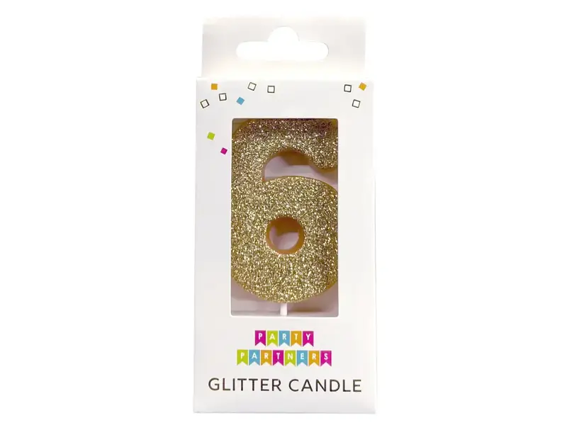 Party Partners 6 Glitter Number Candle Gold