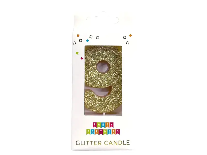 Party Partners 9 Glitter Number Candle Gold