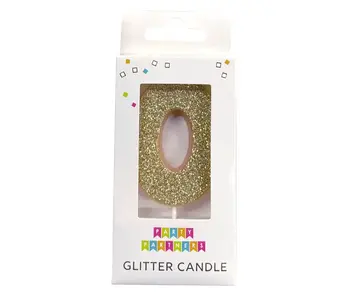 0 Glitter Number Candle Gold