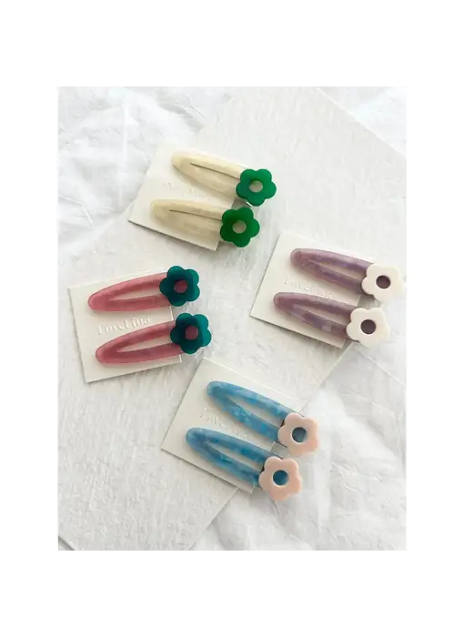 2PC Assorted Flower Hair Barrettes - Cindi