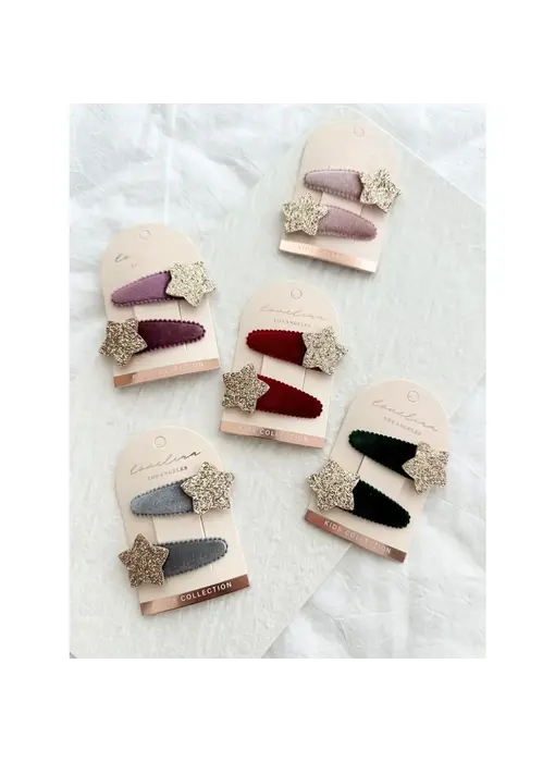 2PC Velvet Glitter Star Kids Hair Clips