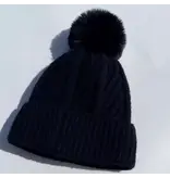 LoveLina Fuzzy Knitted Pom Beanie Hats- Black