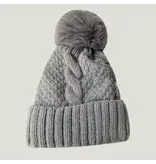 LoveLina Fuzzy Knitted Pom Beanie Hats- Grey