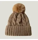LoveLina Fuzzy Knitted Pom Beanie Hats- Light Brown