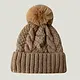 Fuzzy Knitted Pom Beanie Hats- Light Brown