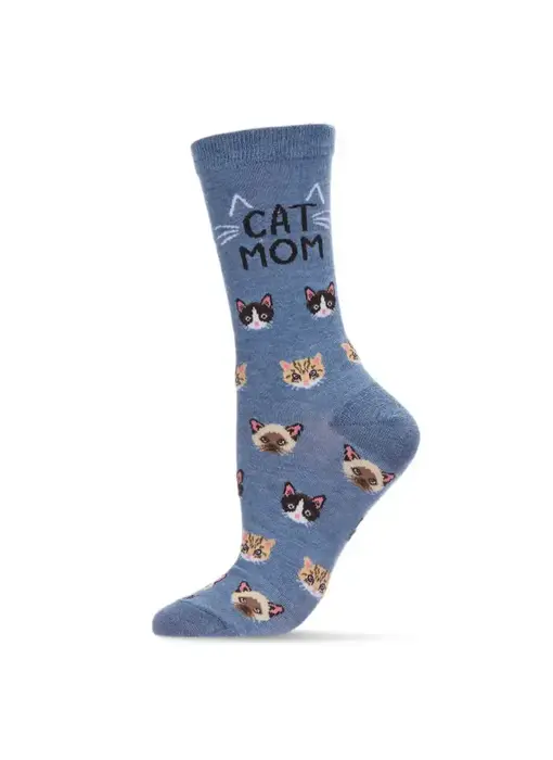 Cat Mom Bamboo Crew Socks Denim Heather  9-11