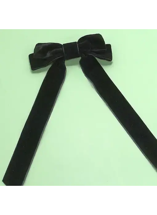 Soft Long Velvet Ribbon Bow Hair Clips - Black