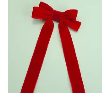 Soft Long Velvet Ribbon Bow Hair Clips - Red