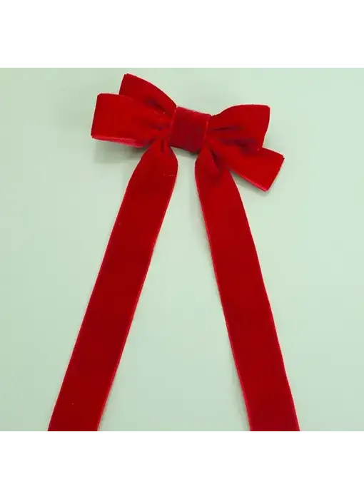 Soft Long Velvet Ribbon Bow Hair Clips - Red