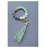 JOSSLYN Softest Rubbery Bead Tassel Bracelet Key Holder - Green