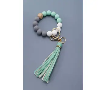 Softest Rubbery Bead Tassel Bracelet Key Holder - Green
