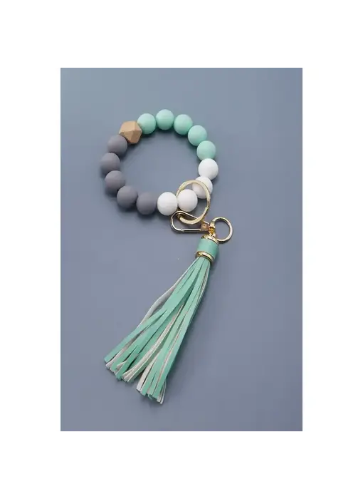 Softest Rubbery Bead Tassel Bracelet Key Holder - Green