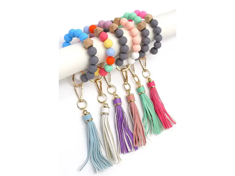 JOSSLYN Softest Rubbery Bead Tassel Bracelet Key Holder - Green