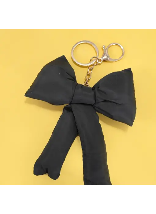 Puffy Bow Ribbon Bag Charm Keychain - Black