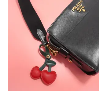 Vegan Leather Cherry Bag Charm Keychain