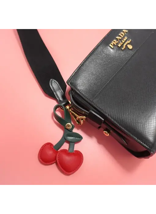 Vegan Leather Cherry Bag Charm Keychain