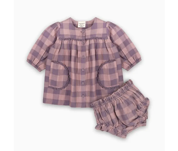 Lace Gingham Baby Dress & Bloomer Set (Organic)
