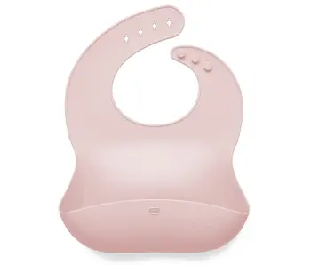 Silicone Baby Bib Roll Up & Stay Closed (True Pink)