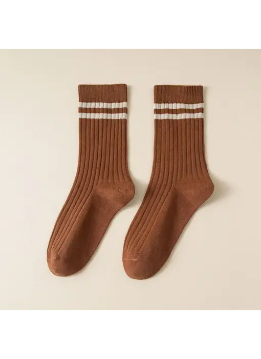 Vertical Striped Mid-Tube socks - lightcoffee