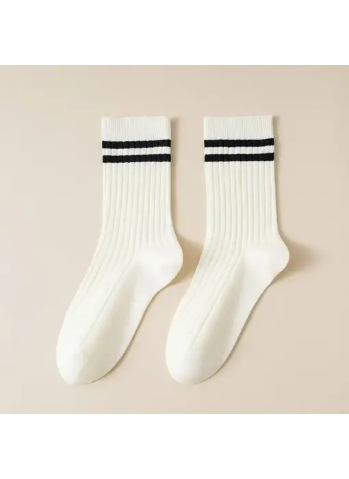 Vertical Striped Mid-Tube socks - off white