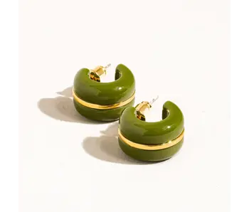 Arlo 18K Gold Small C Hoop Earring - Green