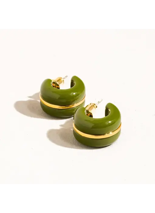 Arlo 18K Gold Small C Hoop Earring - Green