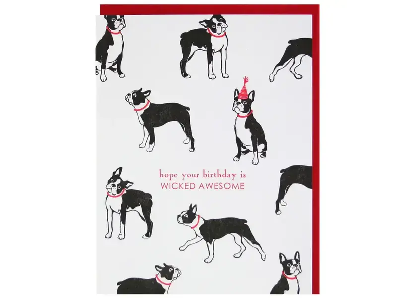 Smudge Ink Boston Terrier Birthday Card