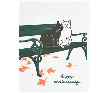 Cats On A Bench Anniversary Card