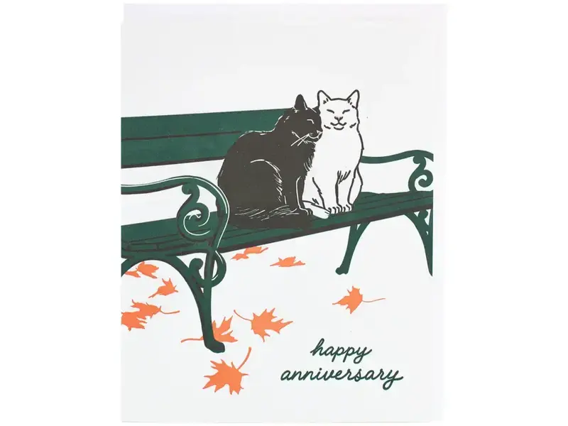 Smudge Ink Cats On A Bench Anniversary Card