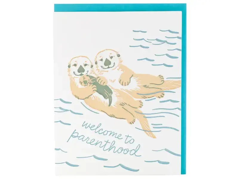 Smudge Ink Otter Family Baby Card