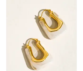 Talia 18K Gold U-Shaped Boho Hoop Earring White