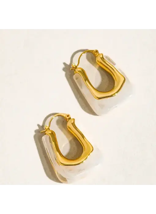 Talia 18K Gold U-Shaped Boho Hoop Earring White