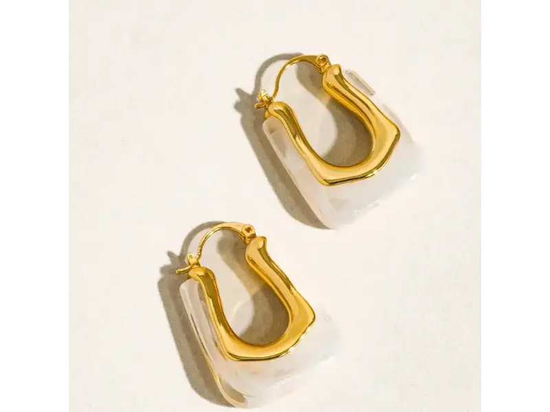 MAIQ Accessories Talia 18K Gold U-Shaped Boho Hoop Earring White