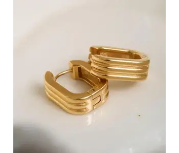 Noa 18K Gold Non-Tarnish Stripe Hoop Earring