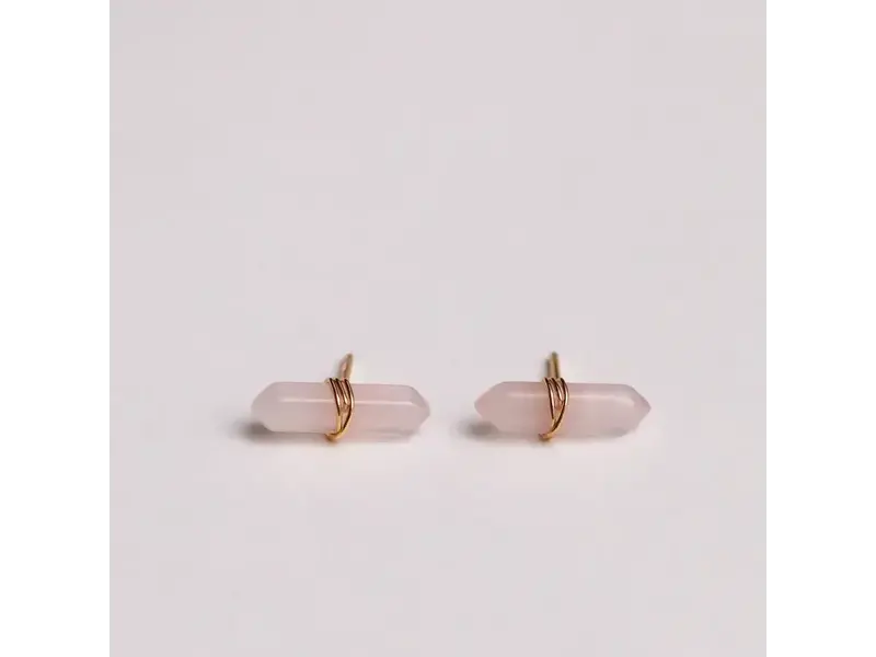 JaxKelly Mineral Point - Rose Quartz - Gold Wire Wrapped Earrings
