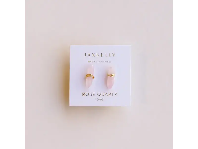 JaxKelly Mineral Point - Rose Quartz - Gold Wire Wrapped Earrings