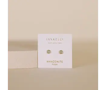 Simple Stud Earrings - Amazonite Gemstone - 18k Gold Plated