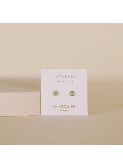 Simple Stud Earrings - Amazonite Gemstone - 18k Gold Plated