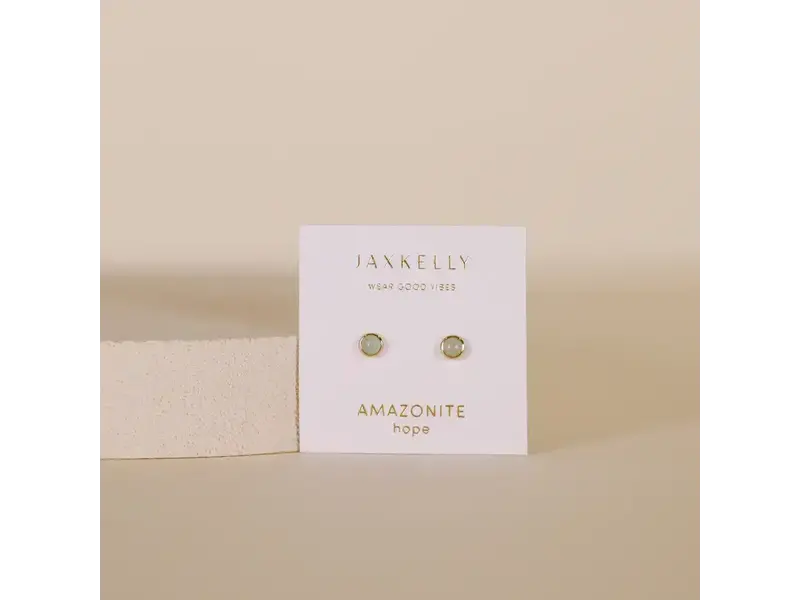 JaxKelly Simple Stud Earrings - Amazonite Gemstone - 18k Gold Plated