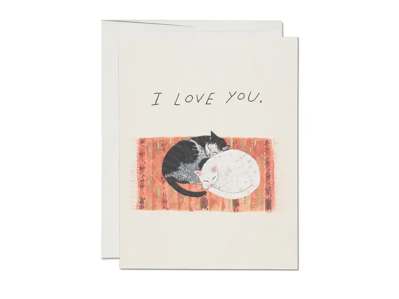 Red Cap Cards Cat Cuddle Love Greeting Card