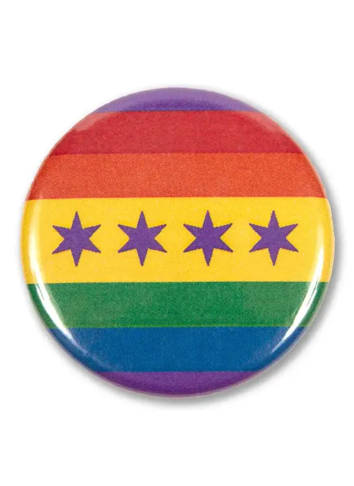 Button pin- pride flag chicago flag