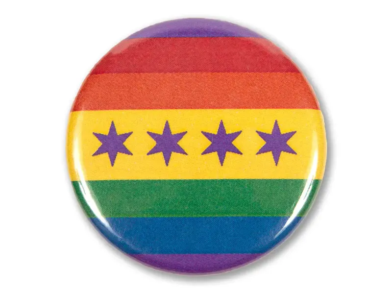 Transit Tees Button pin- pride flag chicago flag