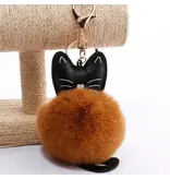 FurDecoration Adorable Cat Pom Pom Ball Keychain - Coffee