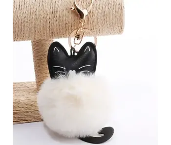 Adorable Cat Pom Pom Ball Keychain - Creamy