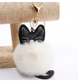 FurDecoration Adorable Cat Pom Pom Ball Keychain - Creamy