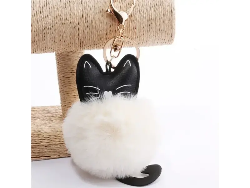 FurDecoration Adorable Cat Pom Pom Ball Keychain - Creamy